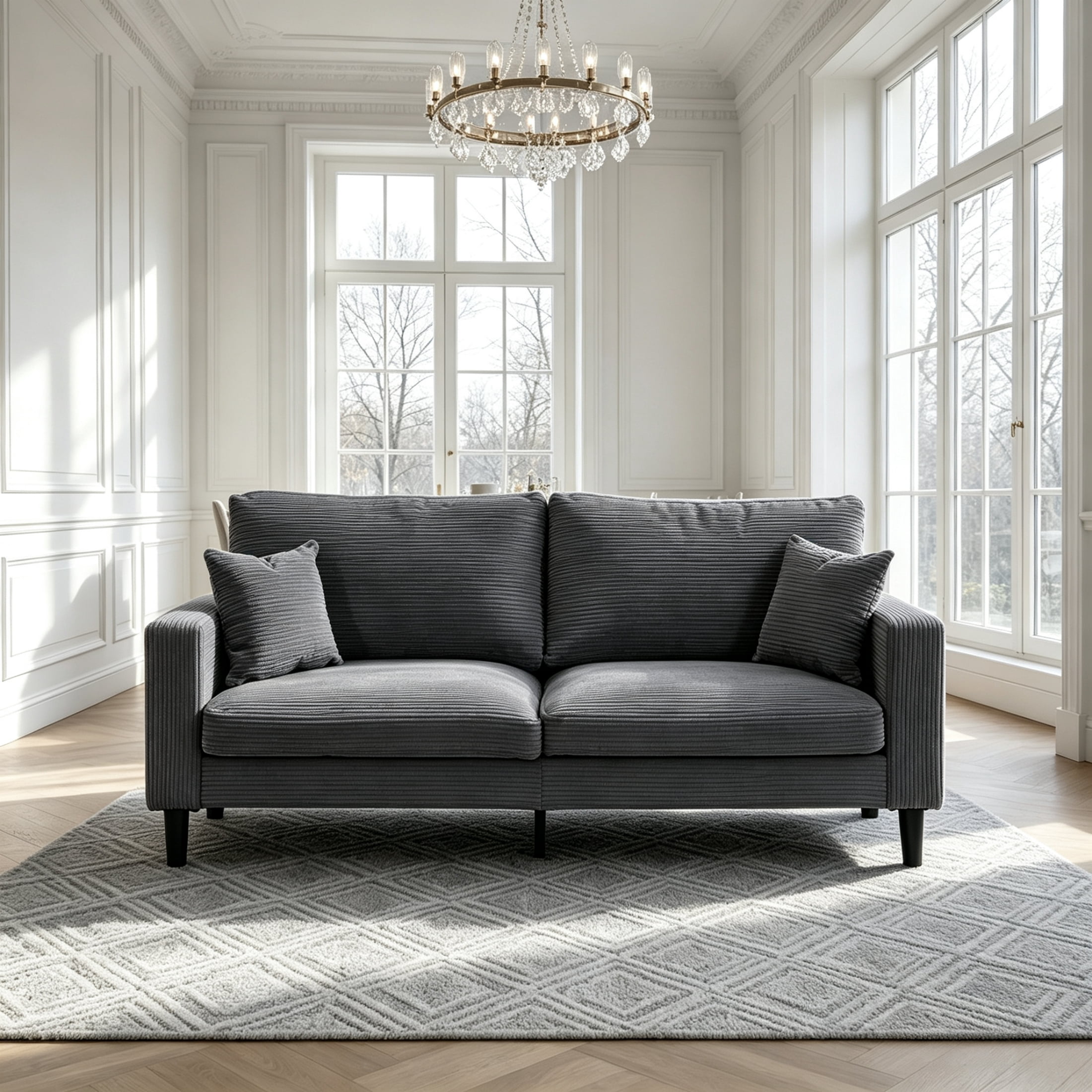 Anpport Corduroy Sofa, 74.8" Deepseat Loveseat for Living Room, Dark Gray