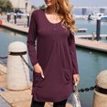thumbnail image 3 of Women Exquisite Eye-catching Round Collar Button Tape Solid Color Long Sleeve Polyester Top(Wine,L), 3 of 4