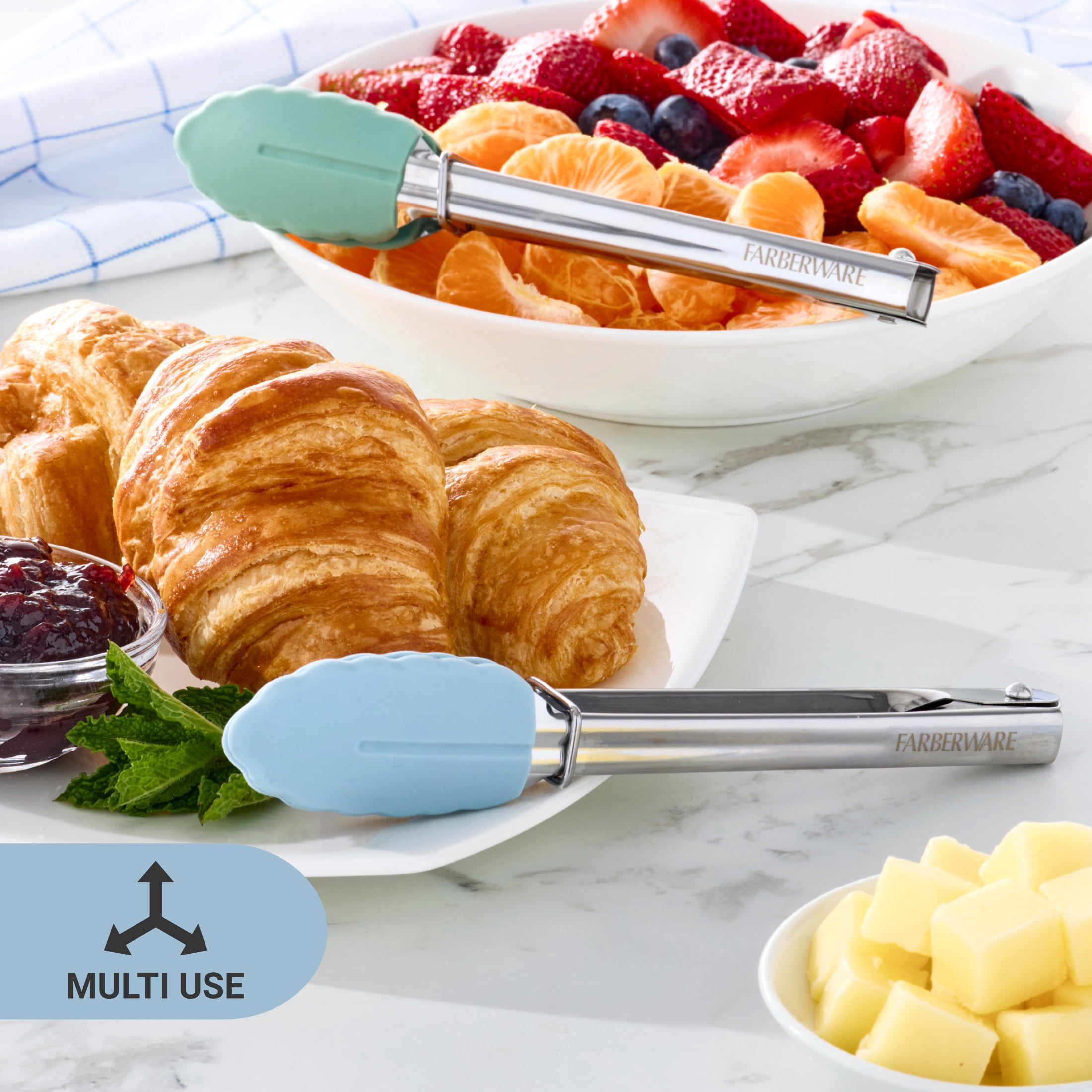 Farberware Professional Mini Stainless Steel Locking Tongs with Silicone Tips, Set of 2