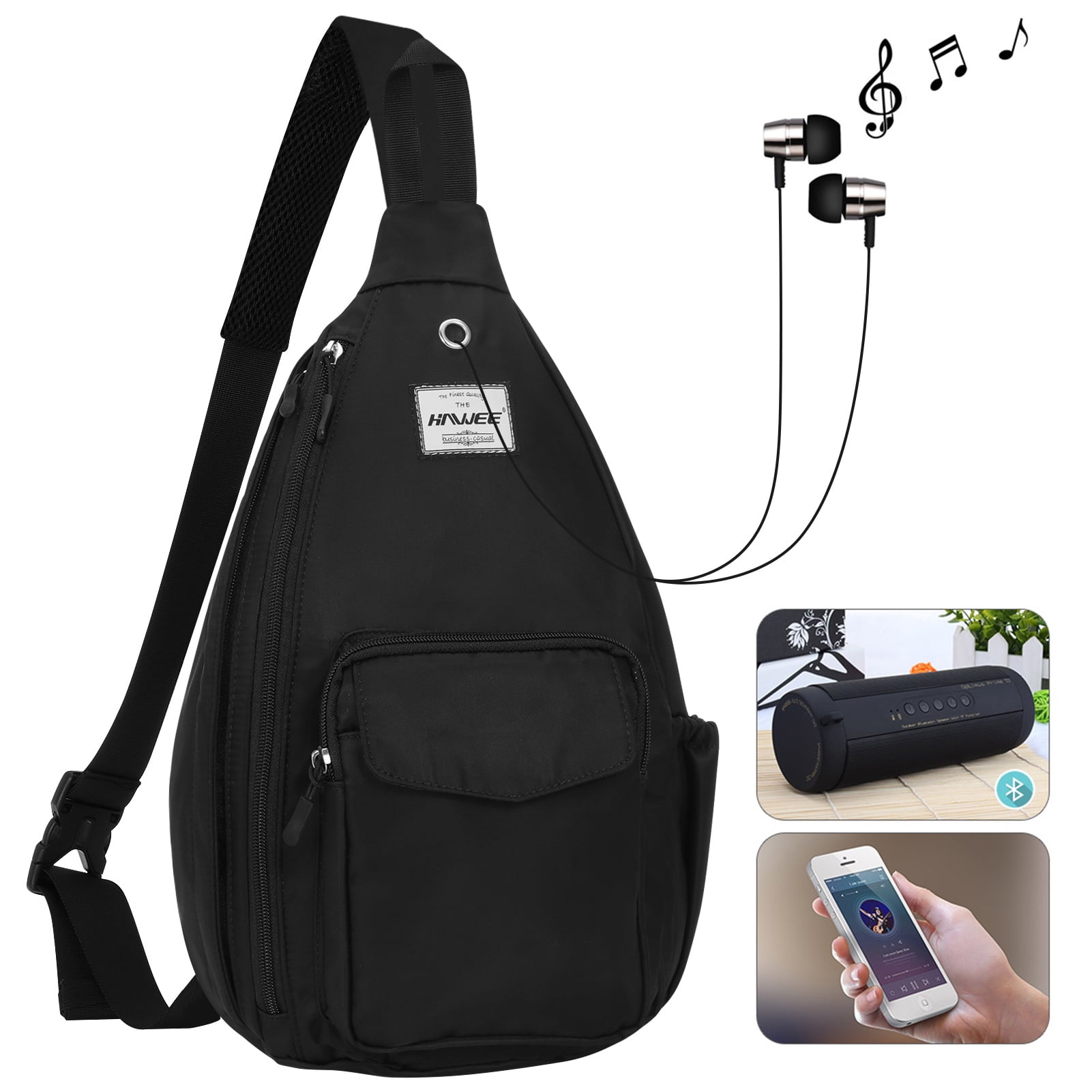 HAWEE Women's Crossbody Backpack Purse for Travel Sling Bag with Earphone Hole, Black