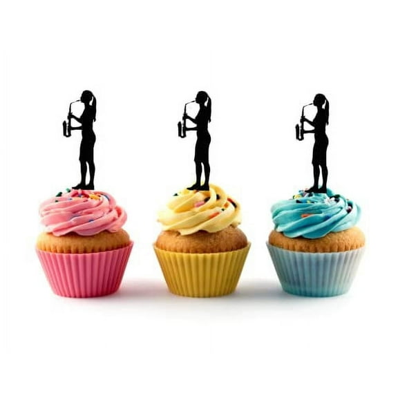 Whimsical Practicality's Women Saxophone Player Acrylic Cupcake Toppers 12 pcs