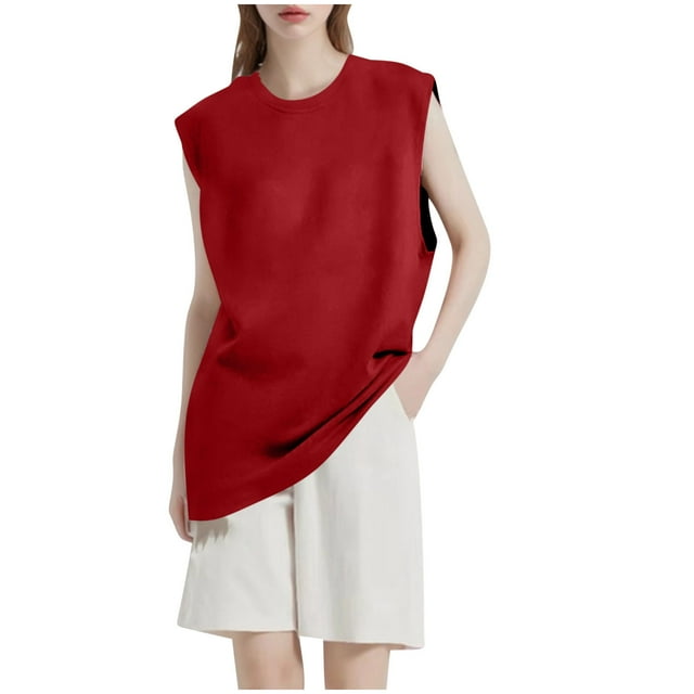 Gilet Sans Manches pour Femmes, Tissu Tricoté en Polyester, Encolure Ronde, Haut Décontracté Léger, Couleur Noire, Taille M