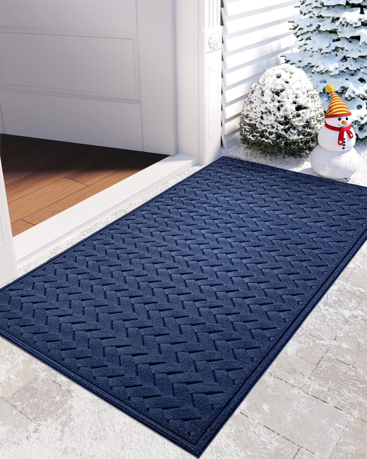 Rubber Front Door Mat Outdoor Doormat Heavy Duty Floor Rug, Waterproof LowProfile Door Mat,24