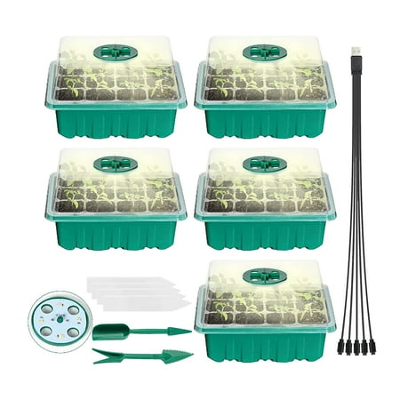 

5Pcs Plant Seed Starter Tray With Grow Lights For Planting Seeds 60 Seedling Cells Organic Plant Starter Kit With 5 Labels 2 Transplanting Tool