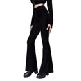 thumbnail image 2 of Douhoow Women High Waist Flare Pants Black Ribbed Wide Leg Trousers, 2 of 9