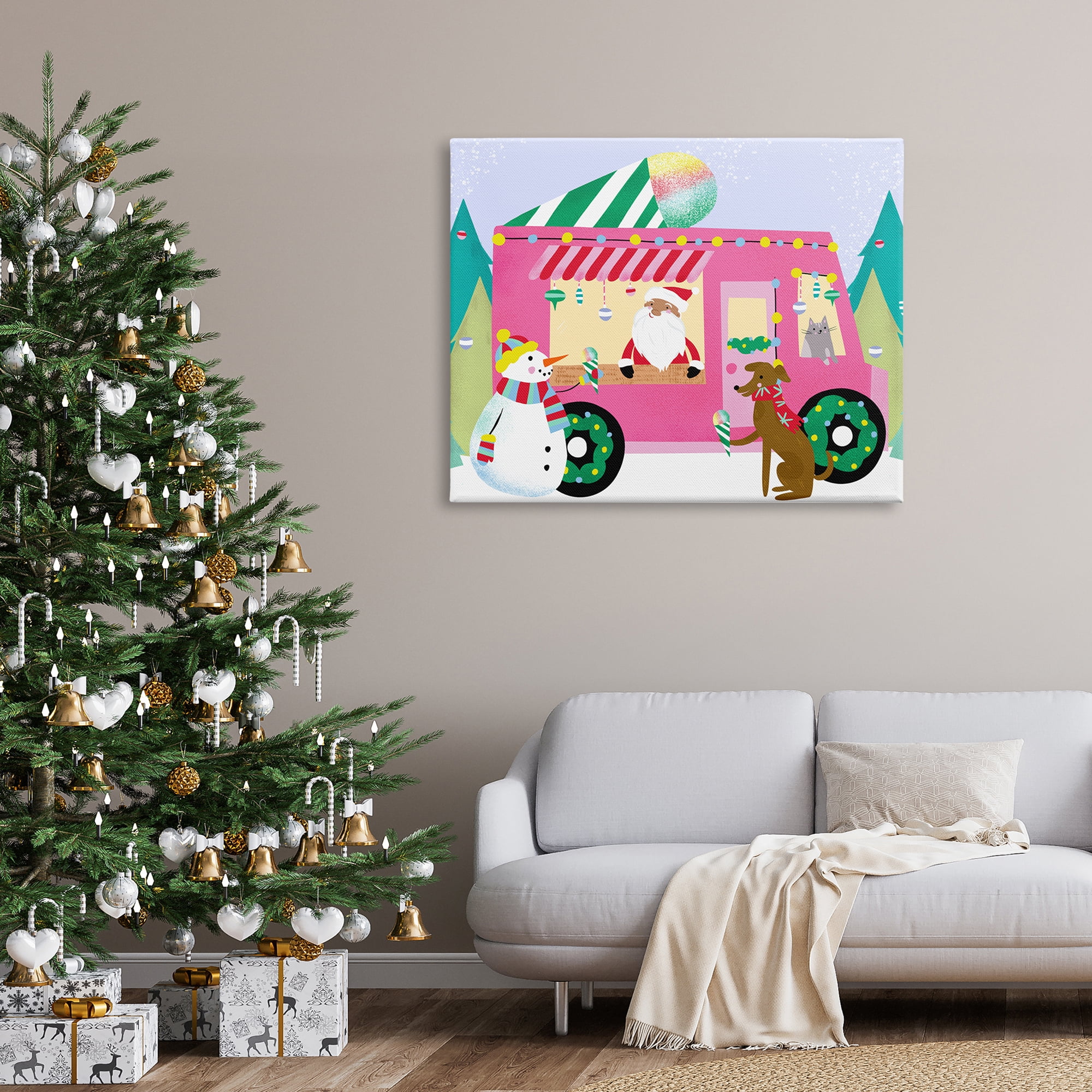Santa Claus Serving Snow Cones Whimsical Design Transportation Graphic Art Gallery-Wrapped Canvas Print Wall Art