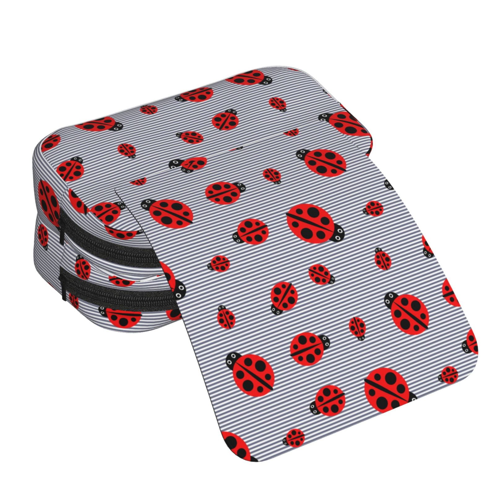 Rateoe Ladybug Pattern Double Clamshell Pen Case, Storage Organizer with Two Zipper Compartments– Holds Up to 50 Pencils & Pens