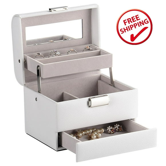 3-Layer PU leather Jewelry Box Jewellery Storage Organizer Display Case for Rings Earrings Necklaces