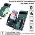 thumbnail image 5 of for Google Pixel 6 Pro Wallet Case, PU Leather Case with Back Card Holder Kickstand, Magnetic Button Flip Folio Shockproof Zipper Crossbody Strap Purse Phone Case for Google Pixel 6 Pro, Green, 5 of 10