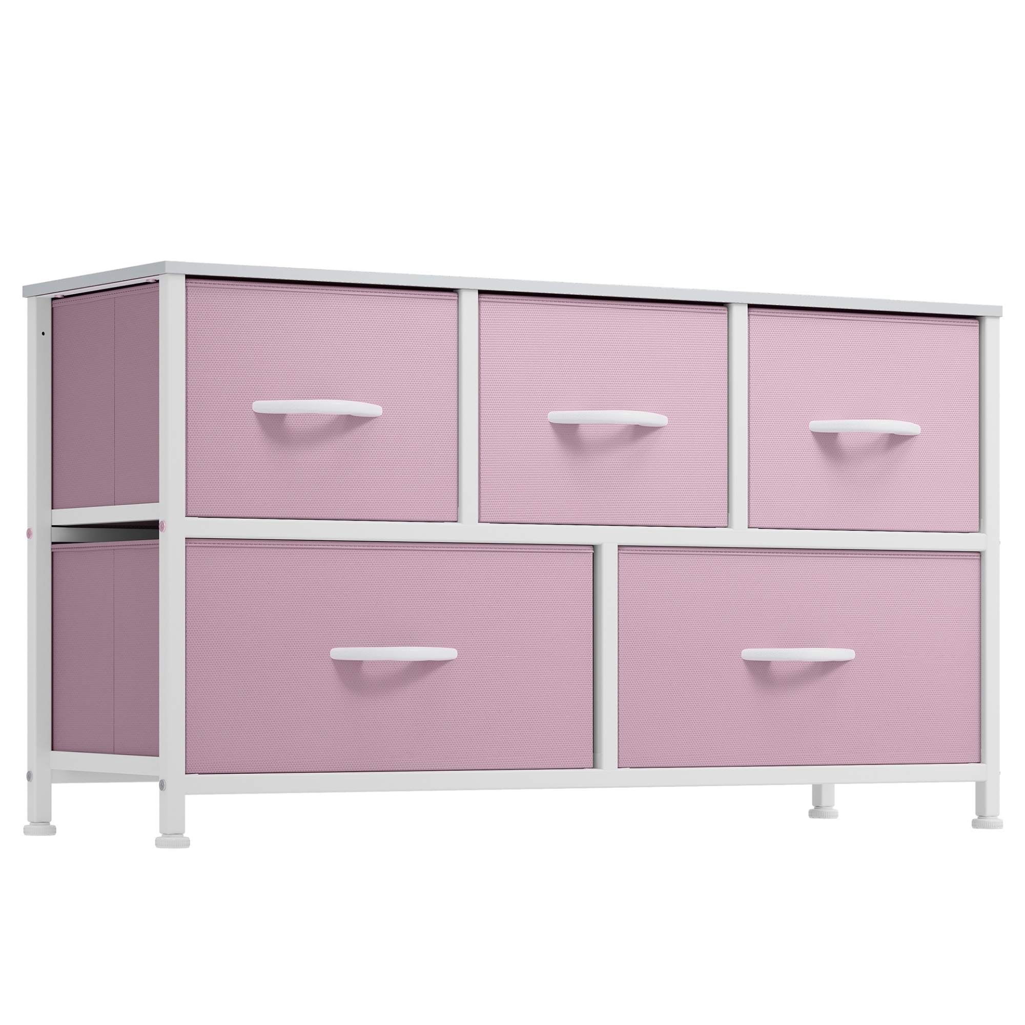 ModFusion 5-Drawer Fabric Dresser – Pink Storage Organizer for Adults & Teens, Bedroom & Living Room