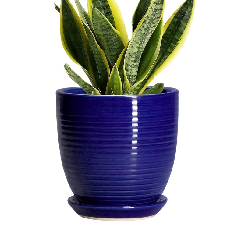Ordivic 6" Blue Ceramic Planter with Saucer & Drainage photo 1