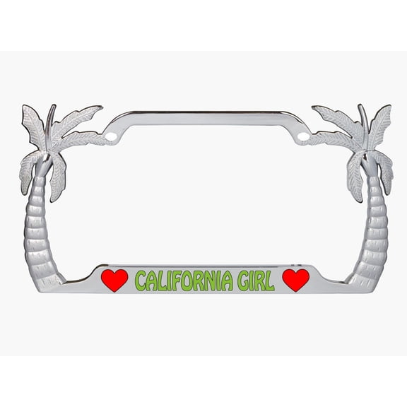 California Girl Palm Tree Style Metal License Plate Frame Personalized/Car Accessories Car Tag Holder Cover (Chrome/Lime Green)