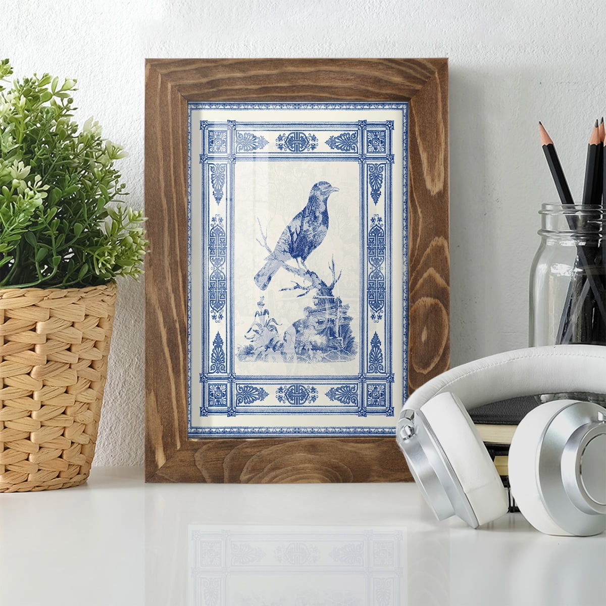 Toile de Jouy I -Framed Print w/glass-Walnut