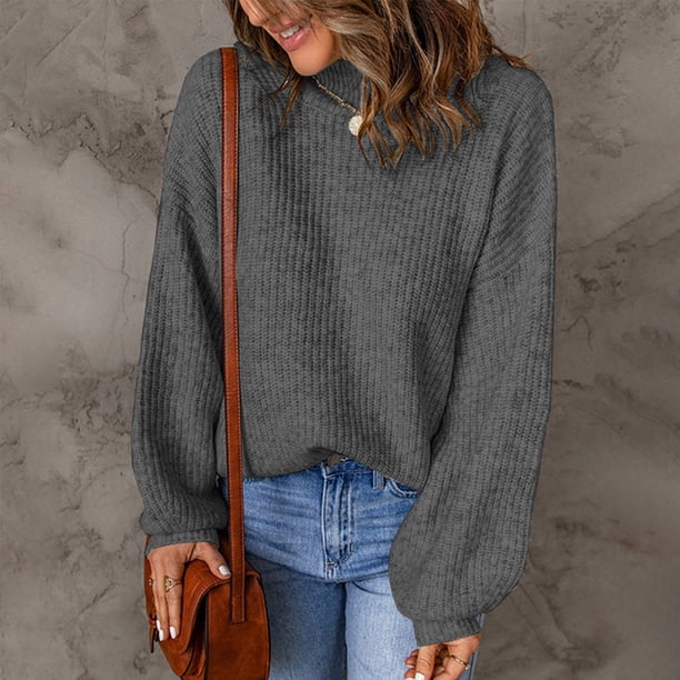 Suéter de cuello alto y blusa informal de cuello alto de invierno para mujer, suéter tejido de manga larga, suéteres sólidos, suéter para mujer