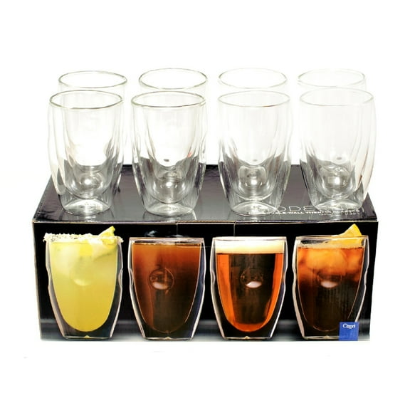 Moderna Artisan Series Double Wall 12 Oz Beverage Glasses - Set Of 8 Drinking Glasses