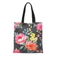 thumbnail image 1 of POGLIP Canvas Tote Bag Red Watercolor Floral Pattern Delicate Flowers Yellow Pink Roses Durable Reusable Shopping Shoulder Grocery Bag, 1 of 1