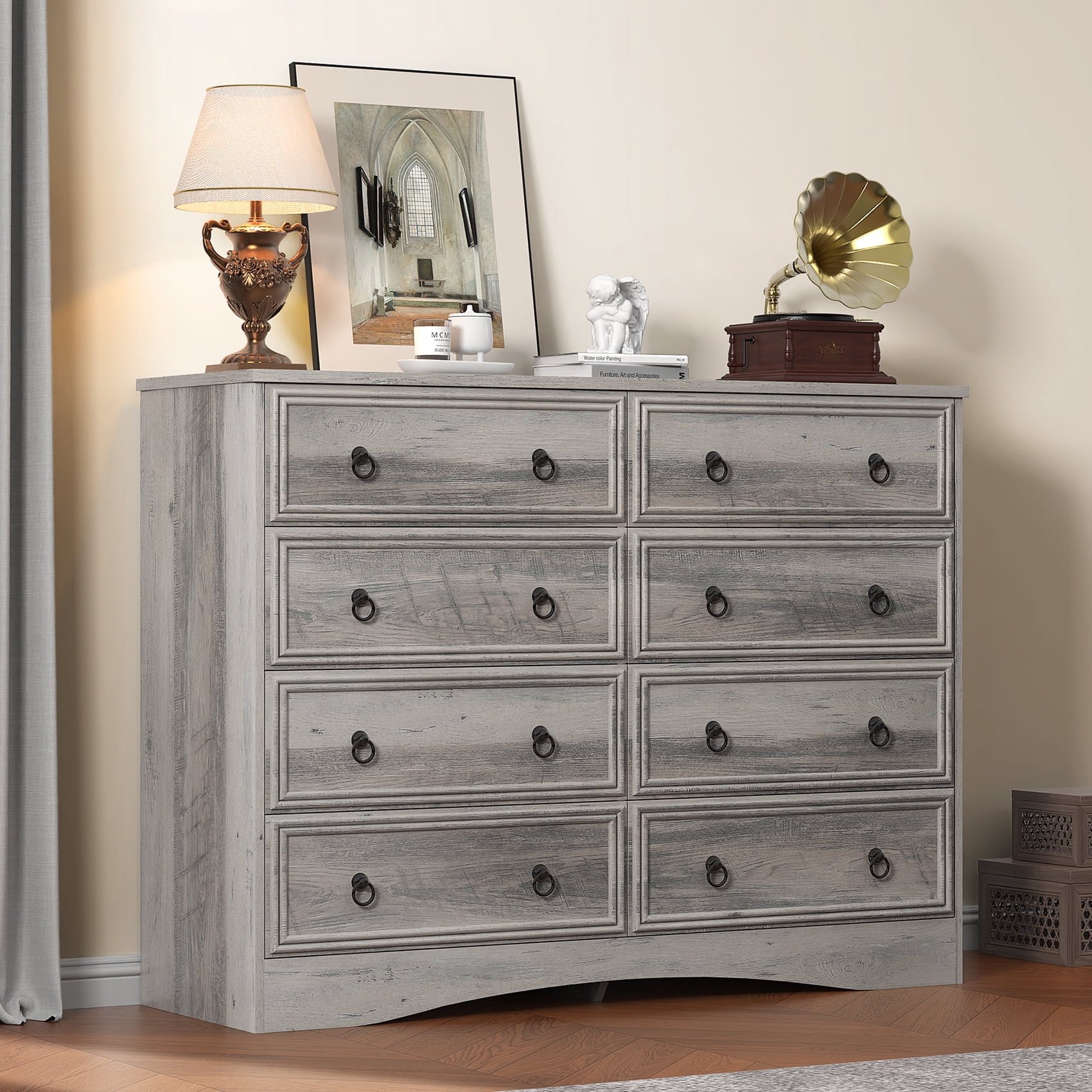 Frmobepts 8 Drawer Dresser for Bedroom, Dresser TV Stand, Chest of Drawers for Storage and Organization, Gray