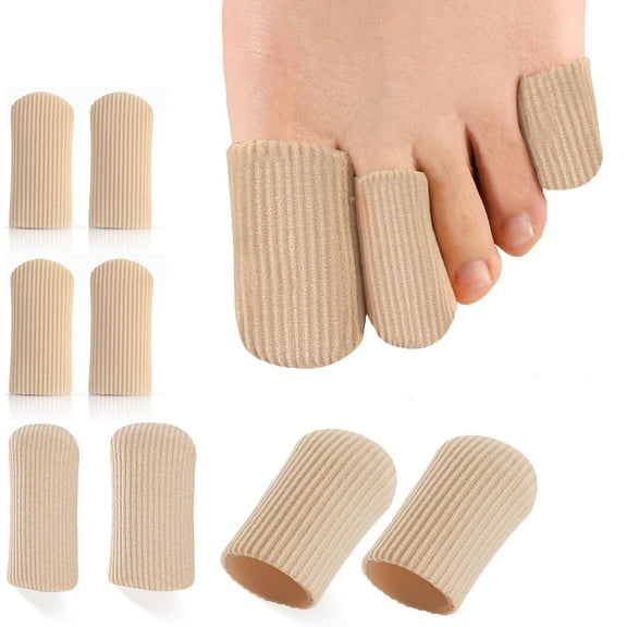 8Pack Toe Caps and Protectors - Aloe Vera Extract Infused Silicone Toe Sleeve - Fabric Toe Covers with Gel Lining - Toe Cushions