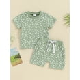 thumbnail image 2 of Suealasg Kids Girls Summer 2Pcs Clothes 6M 1T 2T 3T Toddler Baby Girls Casual Beach Outfits Floral Print Short Sleeve T-Shirt and Elastic Shorts Set, 2 of 9