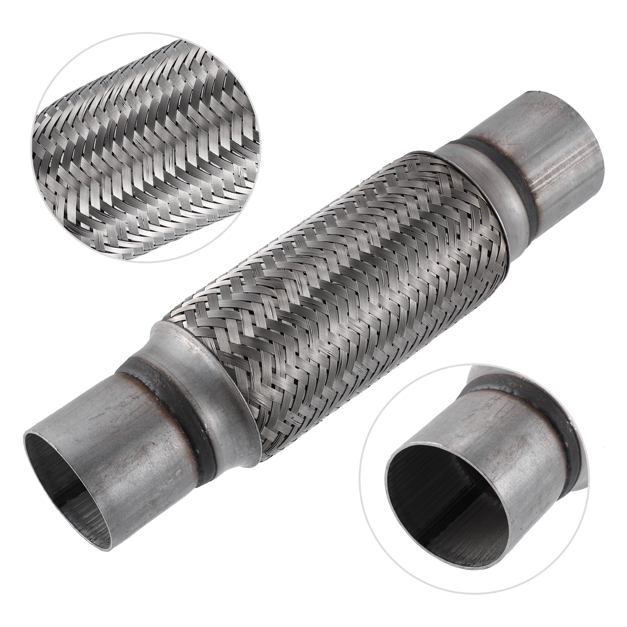 1 Pcs 2.25"x8"x12" Car Exhaust Flex Pipe with Welding Extension Pipe Stainless Steel Silver Tone