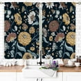 thumbnail image 2 of Retro Boho Black Floral Kitchen Curtains Rod Pocket Vintage Flower Aesthetic Bohemian Tropical Small Short Cafe Tier Abstract Curtains Window Treatment Drapes Decor(27.5W X 39L Inch 2 Panels), 2 of 6
