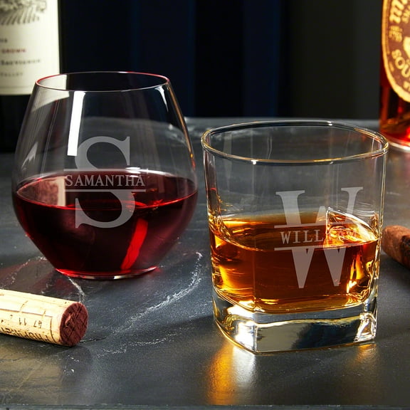 Oakmont Personalized Wine and Whiskey Glasses