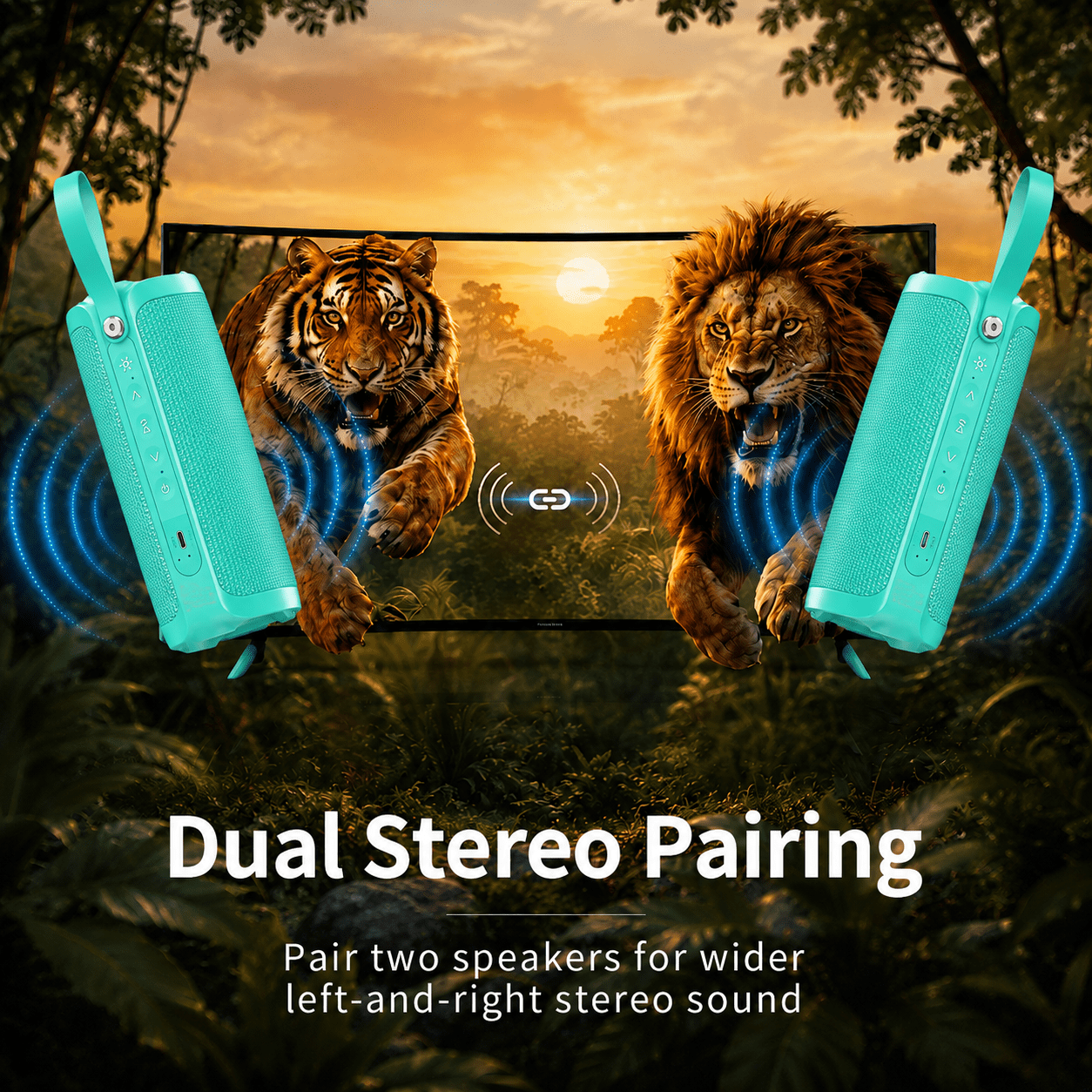 Portable Bluetooth Speaker RGB IPX6 Waterproof, 15W Loud Sound, Deep Bass, Bluetooth 5.3 Wireless Stereo Pairing 15H Playtime, for Home/Outdoor/Party/Beach, Birthday Gift (Teal)