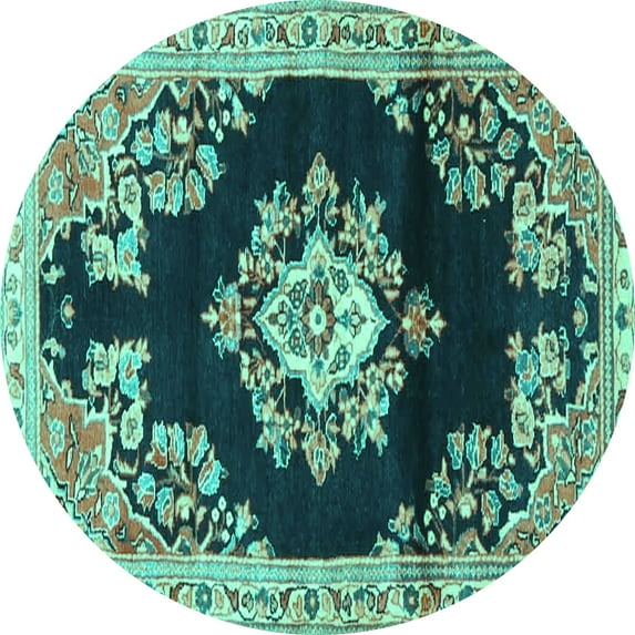 Ahgly Company Machine Washable Indoor Round Medallion Turquoise Blue Traditional Area Rugs, 7' Round
