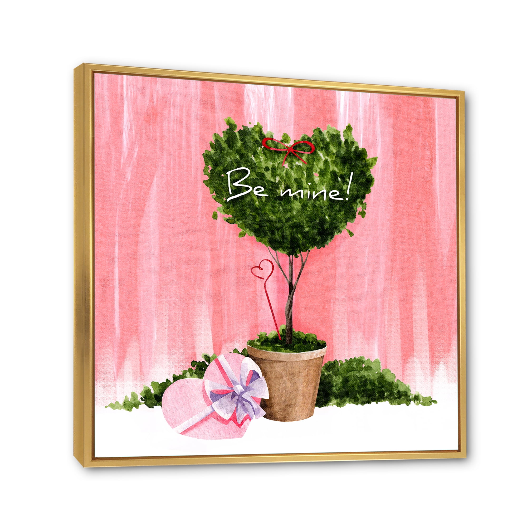 Designart 'Be Mine Heart Shaped Valentine House Plant' Farmhouse Framed Canvas Wall Art Print