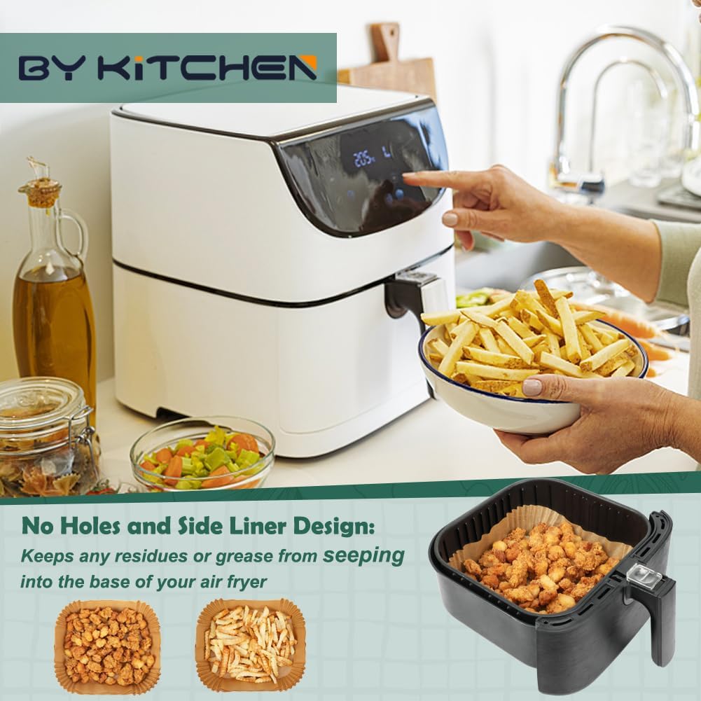 Large Air Fryer Liners, Set of 100, 10 Inch Square Air Fryer Liners, XL Airfryer Disposable Paper Liner, Compatible with Corsori, Ninja, Gourmia Airfryer and More