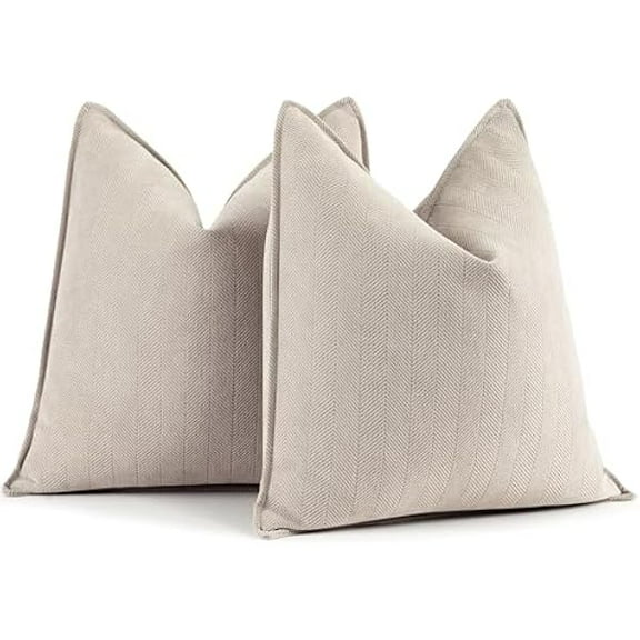 wonima88 Beige Pillow Covers 20x20 Set of 2 Chenille Throw Pillow Covers with Elegant Design Soft and Luxurious Decorative Throw Pillows for Couch, Bed, and Home Decor