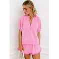 thumbnail image 5 of Chic Women's Pink Half Zip Puff Sleeve Top with Ruffled Shorts Set | [ZhiHiMeRi] | (US 12-14)L, 5 of 12