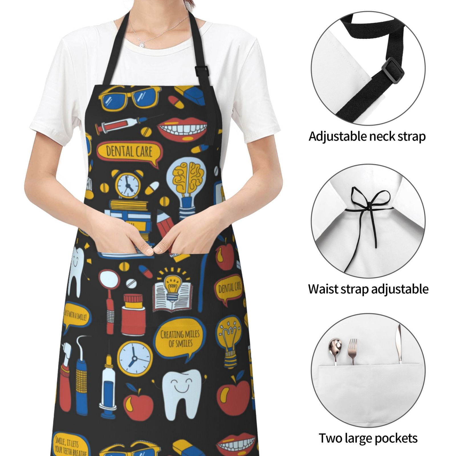 Kdxio Teeth Apron with Pockets Adjustable Kitchen Aprons for Men Women Waterproof Aprons for Cooking,Drawing,Crafting, Baking Household Cleaning