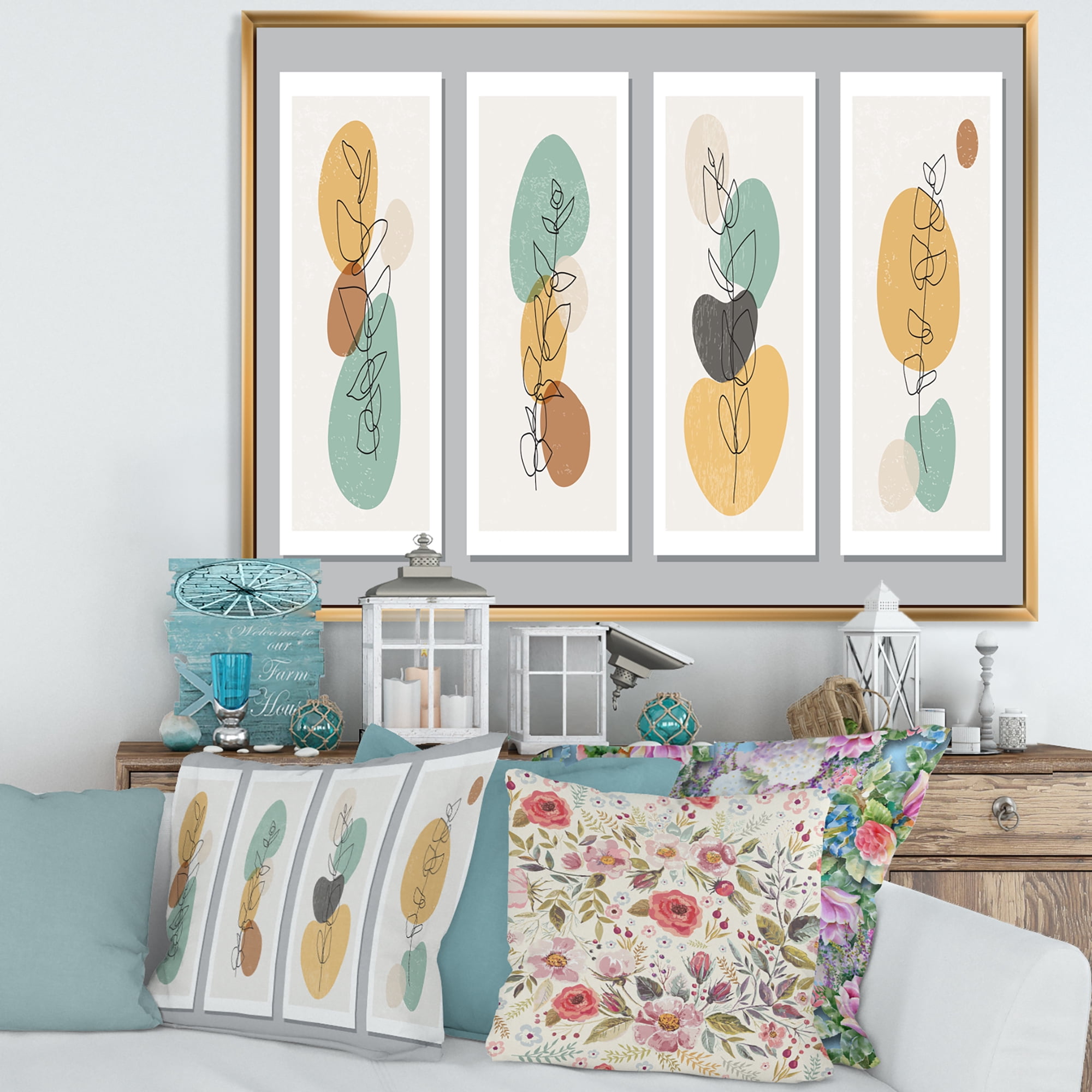 Designart 'Compostion Minimalistic of Organic Shapes III' Modern Framed Canvas Wall Art Print