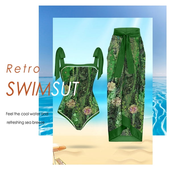 Traje De Baño Damas 2 piezas de traje de baño de playa para mujer con cordones y vestido para deportes acuáticos (L verde)