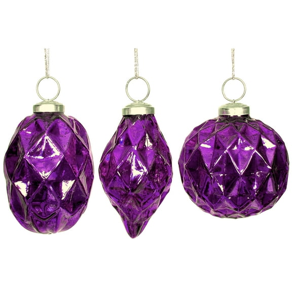 Purple Mercury Glass Ornaments, Set of 3 Faceted Ornaments