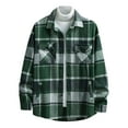 thumbnail image 2 of Men's casual long sleeve shirt lapel button Double side pockets top youth plaid outwear, 2 of 7