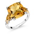 thumbnail image 3 of Gem Stone King 7.33 Cttw Yellow Citrine and Diamond Ring for Women | 925 Silver and 10K Yellow Gold | 12MM Cushion and 5MM Trillion | Wedding Engagement Anniversary Promise Ring for Women| Size 5, 3 of 4
