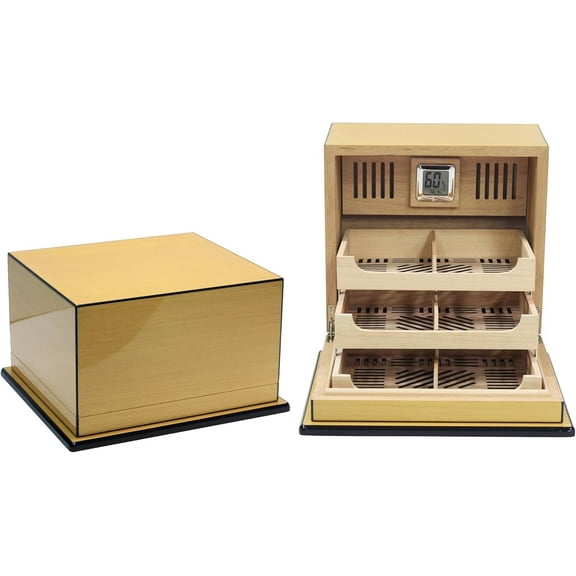 Prestige Import Group Elevate Lacquer Humidor w/ Articulating Multi-Tier Tray System - Capacity: Holds up to 150 Cigars - Pear Wood Finish