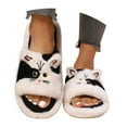 thumbnail image 3 of Fuzzy Slippers For Women Slippers Fuzzy Comfortable Shoes Cute Cat Print Open Toe Flat Slides Cozy Fall Winter Home Footwear Warm Cozy Winter House Slippers Bedroom Indoor House Shoes, 3 of 7