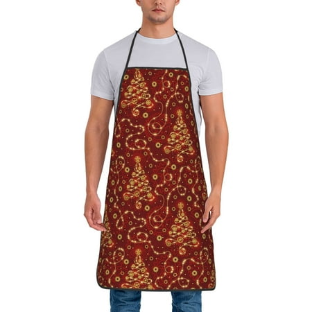 

Junzan Christmas Tree On A Red Background Print Kitchen Cooking Aprons Chef Apron for Men and Women Professional for Cooking Bib Aprons for Kitchen/Crafting/BBQ/Drawing