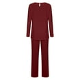 thumbnail image 4 of Women Pajama Set Pleats Long Sleeve Top with Straight Leg Pants Lounge Sets Sleepwear Loungewear with Pockets, 4 of 6
