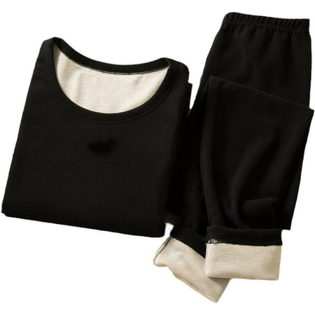 Women Winter Wool And Silk Thermal Underwear Set Double Fleece Long Sleeve Top Pants
