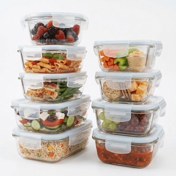 Razab 18 Pc Glass Meal Prep Containers with Lids (Set of 9) - Large Glass Food Storage Containers with Lids, Leak-Proof BPA-Free Glass Lunch Containers for leftover, Microwave & Oven Safe
