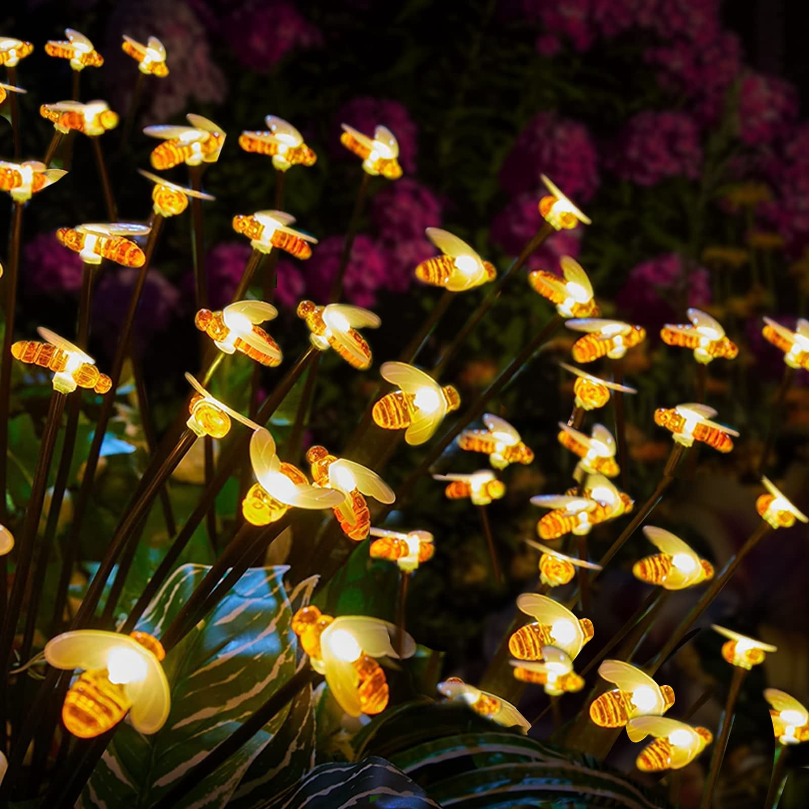 BOPORO Solar LED Bee Garden Stake Lights, 2Pack Outdoor Waterproof Swaying Honeybees Lights Landscape Lights for Pathway Yard Walkway Holiday Decoration