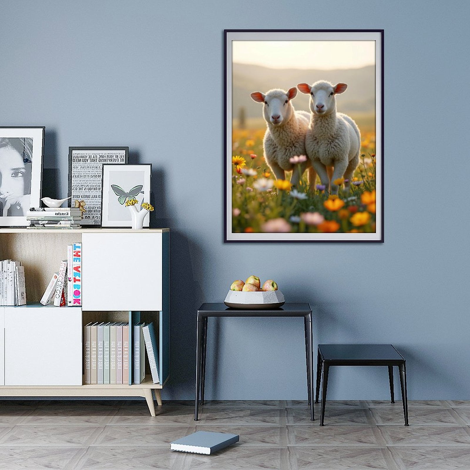 Diamond Art Kit for Adults, Sheep Meadow Flower Landscape Diamond Painting for Adults Beginners, DIY Diamond Art Painting Kits, 5D Diamond Painting Crafts for Home Decor 12x16 Frameless