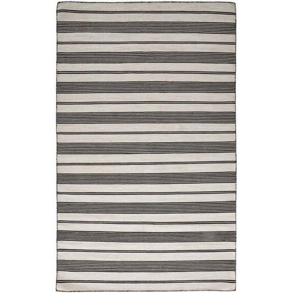 HomeRoots  5 x 8 ft. Black & White Striped Dhurrie Hand Woven Stain Resistant Rectangle Area Rug - Black and White - 5 x 8 ft.