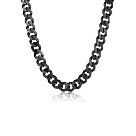 Black Plated Stainless Steel Curb Chain Necklace (14mm) - 24
