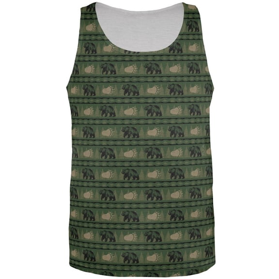 Grizzly Bear Adirondack Pattern Green All Over Mens Tank Top Multi LG