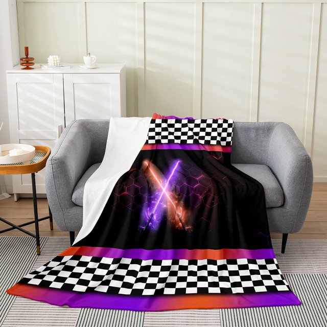 Erosebridal Teens Sports Sherpa Blanket, Lightsaber Fuzzy Blanket Throw, Racing Checkered Decor